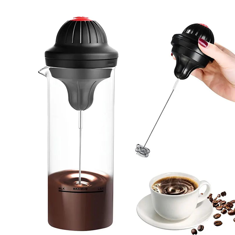Handheld Electric Milk Frother & 500ml Glass Pitcher Set Milk Frother Set Axl