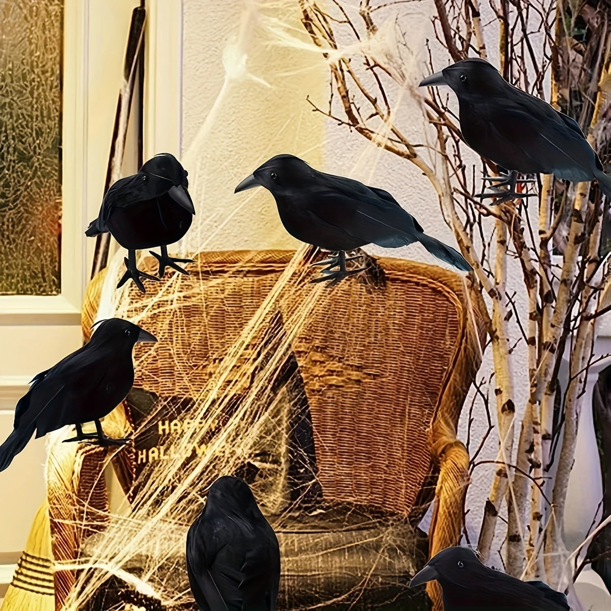 5-Pack Feathered Artificial Black Crows – Halloween Decor Halloween Crow Decor Axl