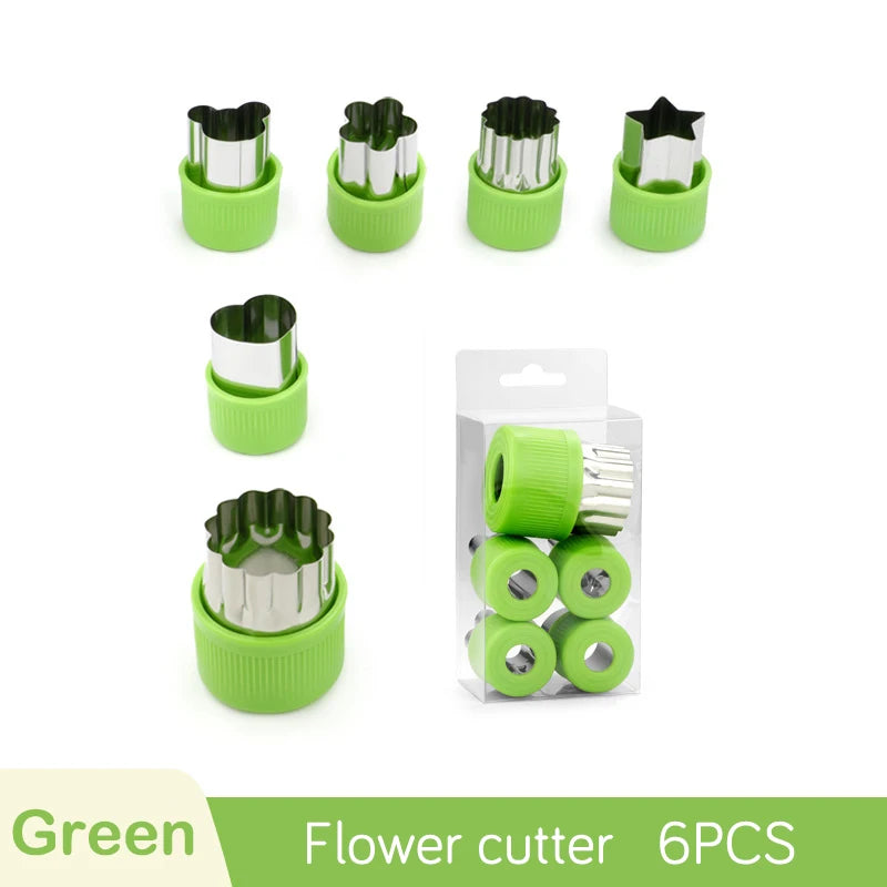 Stainless Steel Flower & Cartoon Cookie Fruit Cutter Mold Set Cookie Cutter Set Axl 6pcs-Green