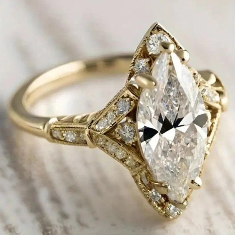 Huitan Gold Marquise CZ Wedding Ring for Women | Sizes 5–14 Fashion Ring Axl A157 8