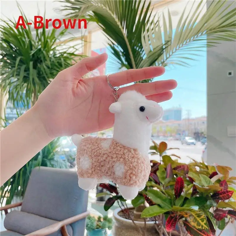 Soft Plush Alpaca Keychain – Cute Stuffed Animal Bag Charm Plush Keychain Charm Axl brown-a