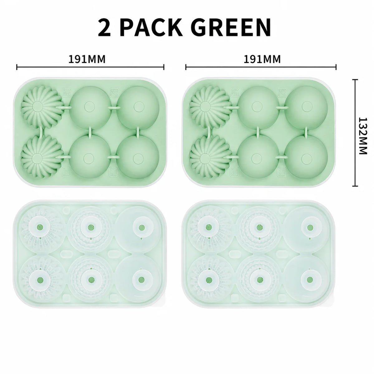 Large Whiskey Ice Ball Mold – 6 Cavity Sphere & Diamond Silicone Silicone Ice Ball Mold Axl 2 Pack Green