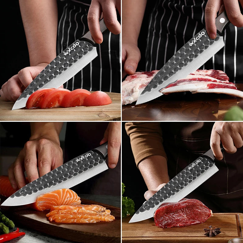 Hand Forged Hammered Chef's Knife Set – Stainless Steel Chef Knife Set Axl