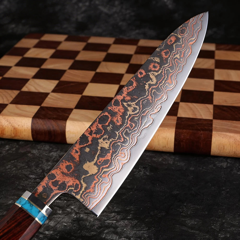 XITUO 8-Inch Copper Damascus Chef Knife – 33-Layer Forged Damascus Chef Knife Axl