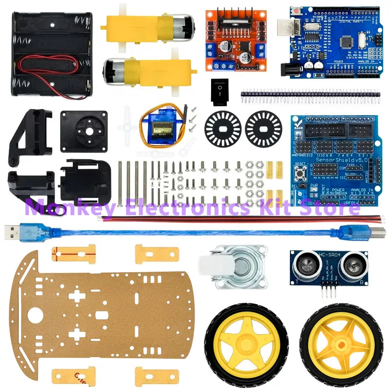 2WD Smart Robot Car Chassis Kit – Speed Encoder & Battery Box Robot Car Kit Axl 2WD Full Kit