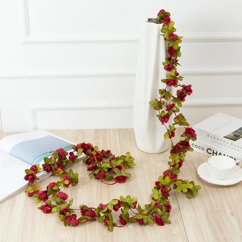 Rose Artificial Flower Vine Garland – Silk Wedding & Home Decor Artificial Flower Garland Axl Burgundy 1 pc
