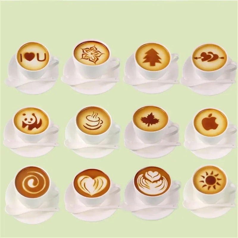 16 PCS Coffee Stencils Set – Latte & Cappuccino DIY Art Molds Coffee Art Stencils Axl