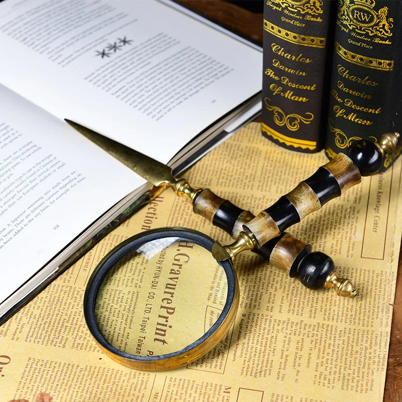 Retro Brass Horn Magnifying Glass – Vintage Desk Ornament Decorative Magnifying Glass Axl 1