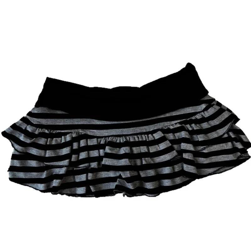 Y2K Striped Color Block A-Line Mini Skirt | Women's Street Style Mini Skirt Axl Black-1pcs L