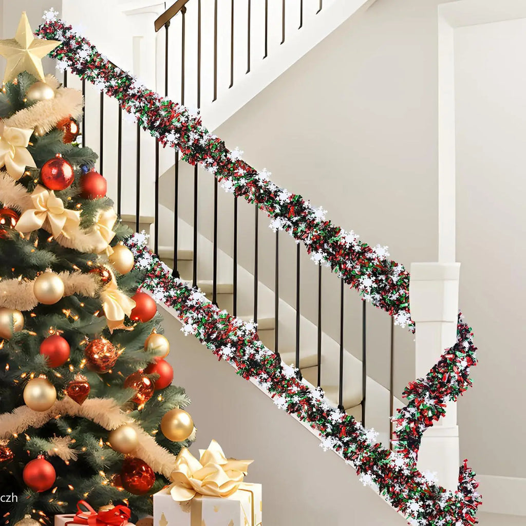 2M Christmas Snowflake Tinsel Garland | Metallic Xmas Decor Christmas Tinsel Garland Axl
