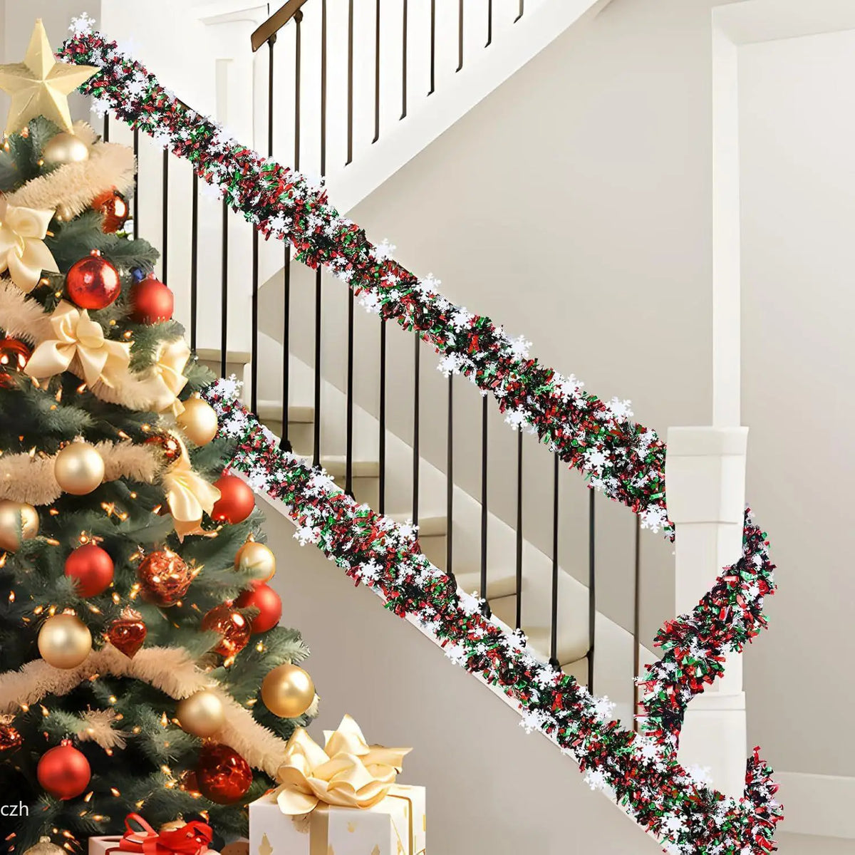 2M Christmas Snowflake Tinsel Garland | Metallic Xmas Decor Christmas Tinsel Garland Axl
