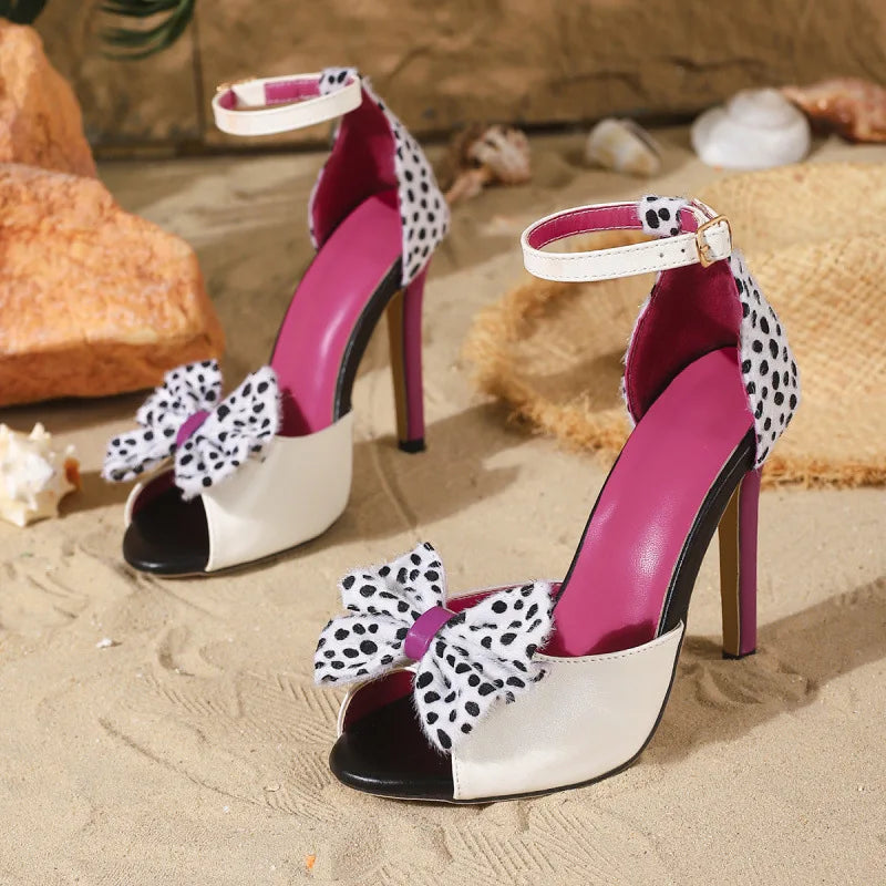 Women's Sweet Bow High Heel Sandals Open Toe Buckle Strap High Heel Sandals Axl