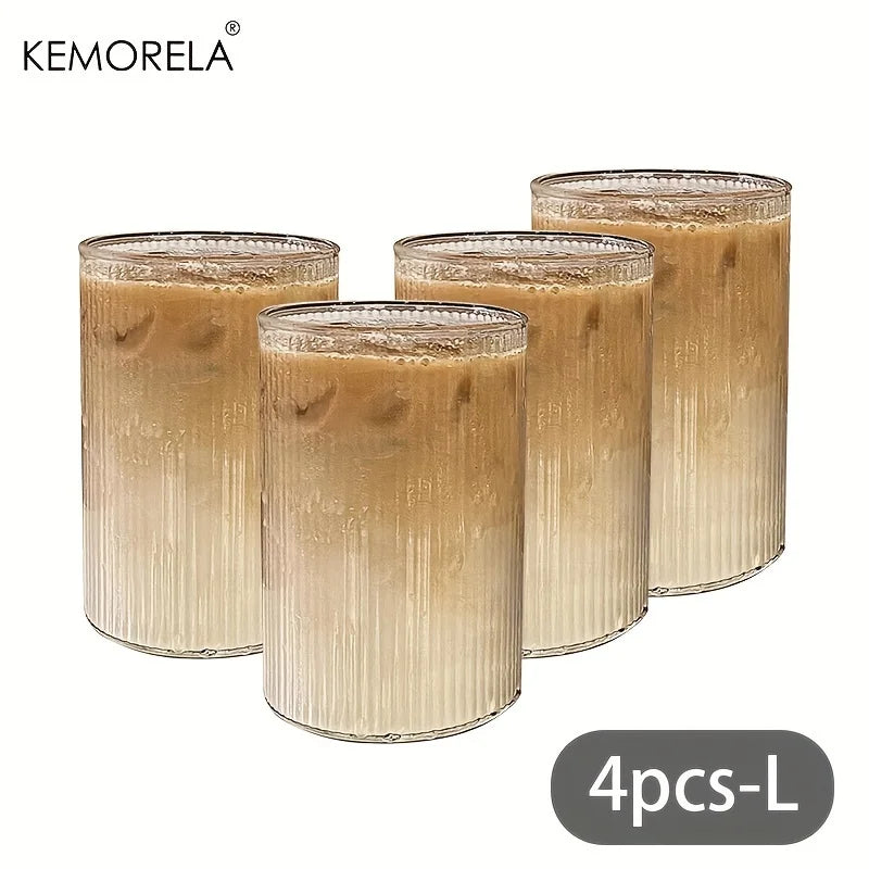 KEMORELA Vintage Ribbed Glass Cup Set 300ml | 4 or 6 Piece Glass Cup Set Axl 4PCS L 301-400ml