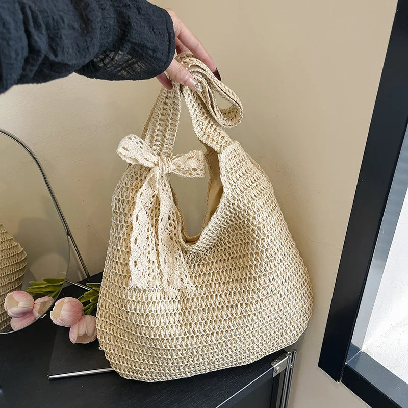 Women's Woven Straw Tote Bag – Large Beach Shoulder Handbag Straw Tote Bag Axl