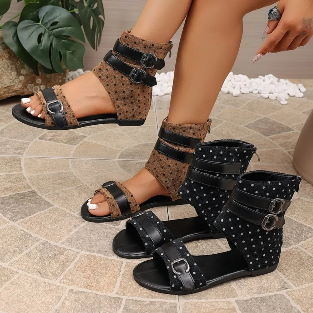 VKJF Women's Roman Gladiator Flat Sandals – Polka Dot Style Women's Flat Sandals Axl