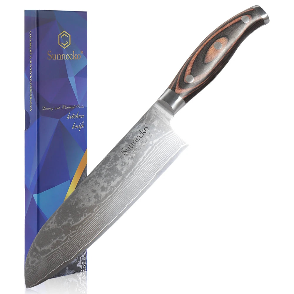 Sunnecko Damascus Steel Chef Knife Set – VG10 Pakkawood 1–3 Pc Damascus Kitchen Knife Set Axl 7 Inch Santoku Knife