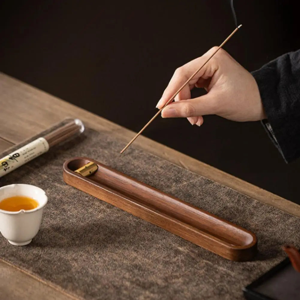 Walnut Wood Incense Stick Holder & Ash Tray – Brass Inlay Incense Stick Holder Axl