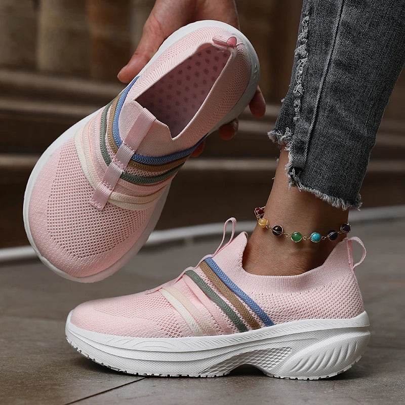 Women's Pastel Slip-On Platform Sneakers – Breathable Mesh Platform Sneakers Axl Pink 39