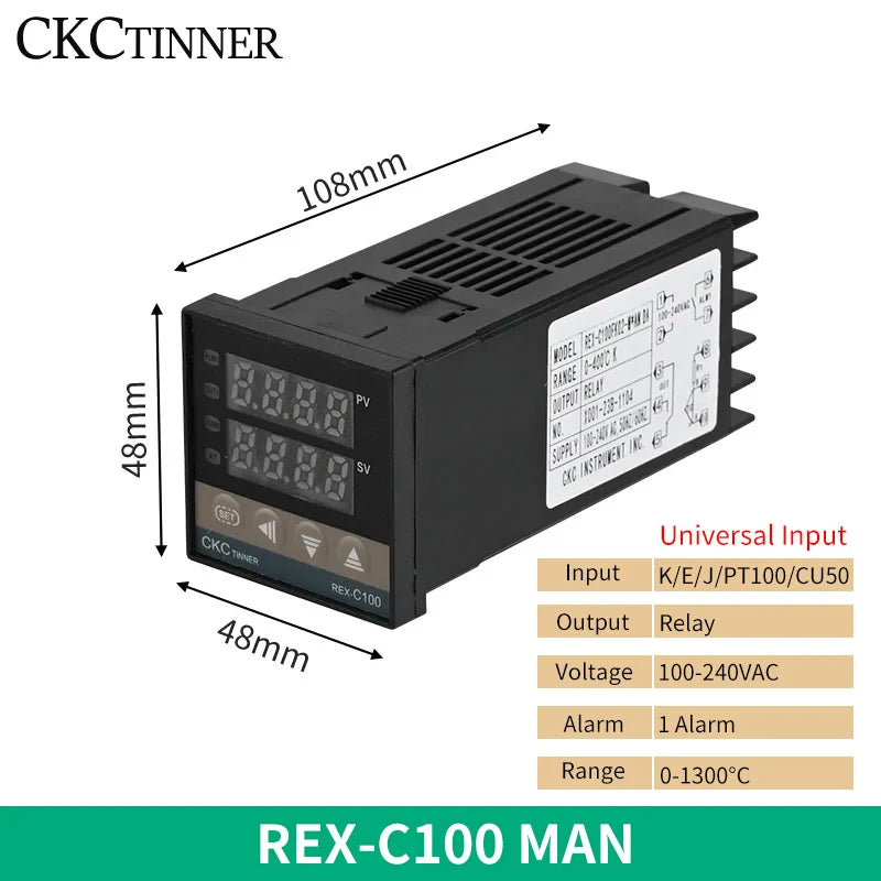 REX-C100 PID Temperature Controller Kit – 40A SSR & K Thermocouple PID Temperature Controller Axl REX-C100 MAN