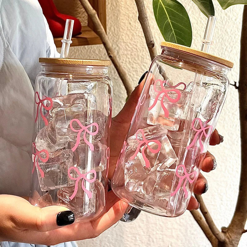 500ml Bow Plastic Water Bottle with Lid & Straw | Jar Cup Plastic Water Bottle Axl