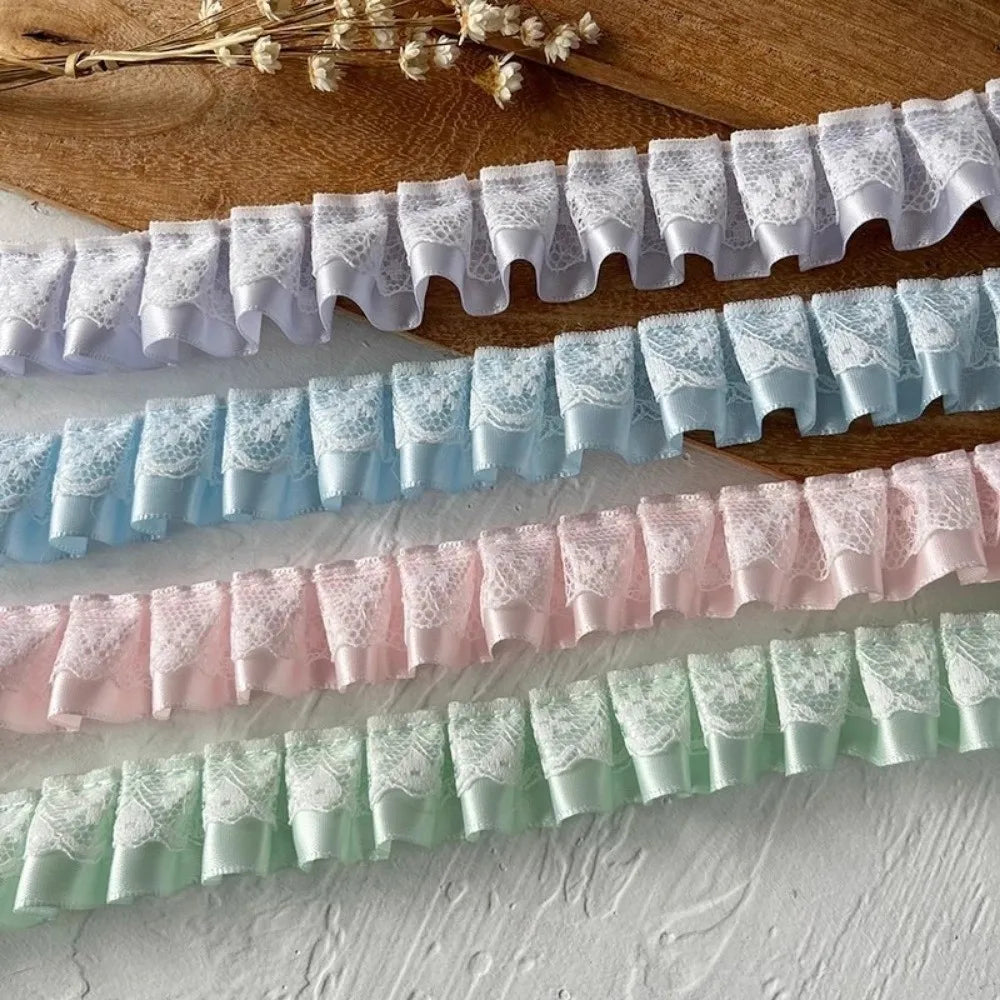3-Meter Pleated Lace Ribbon Trim – Polyester Sewing & DIY Craft Lace Ribbon Trim Axl