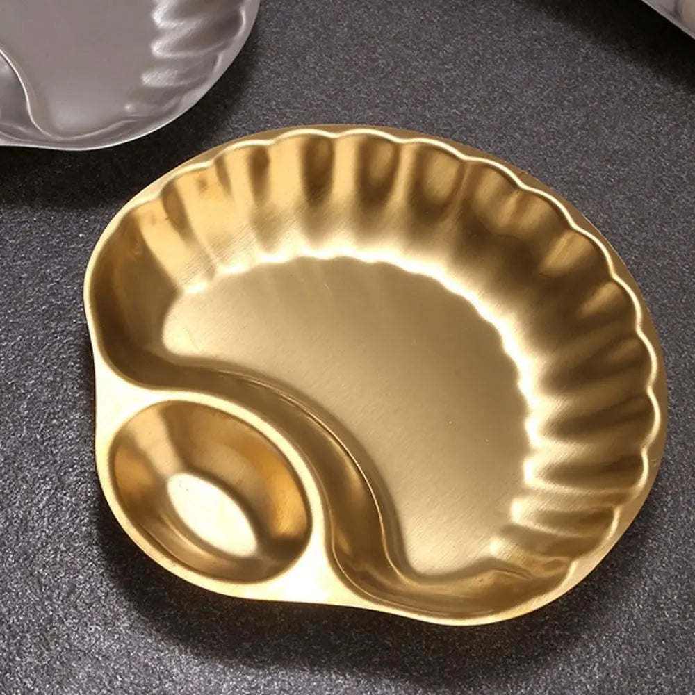 Stainless Steel Snack Plate with Sauce Cup – Gold & Silver Snack Serving Plate Axl
