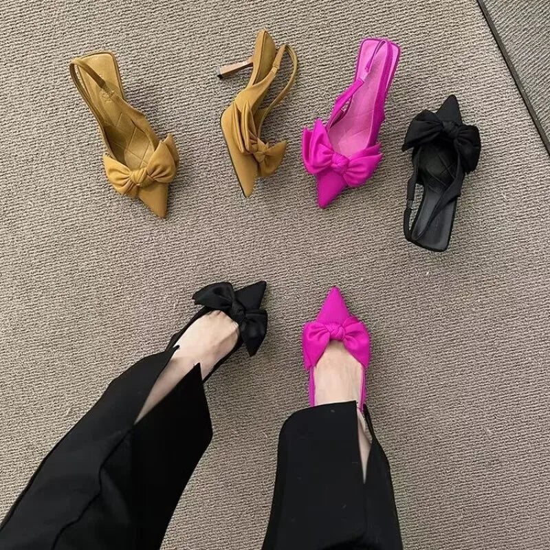 Butterfly Knot Slingback Heels – Pointed Toe Women's Pumps Slingback Heel Pumps Axl