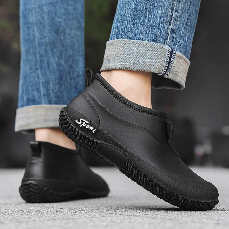 Men's Waterproof Ankle Rain Boots – Slip-On PVC Work Shoes Men's Rain Boots Axl