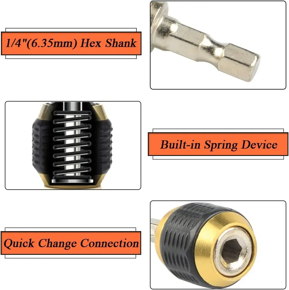 3-Pc Hex Quick-Change Adapter Set | Self-Locking Bit Holder Drill Bit Adapter Axl