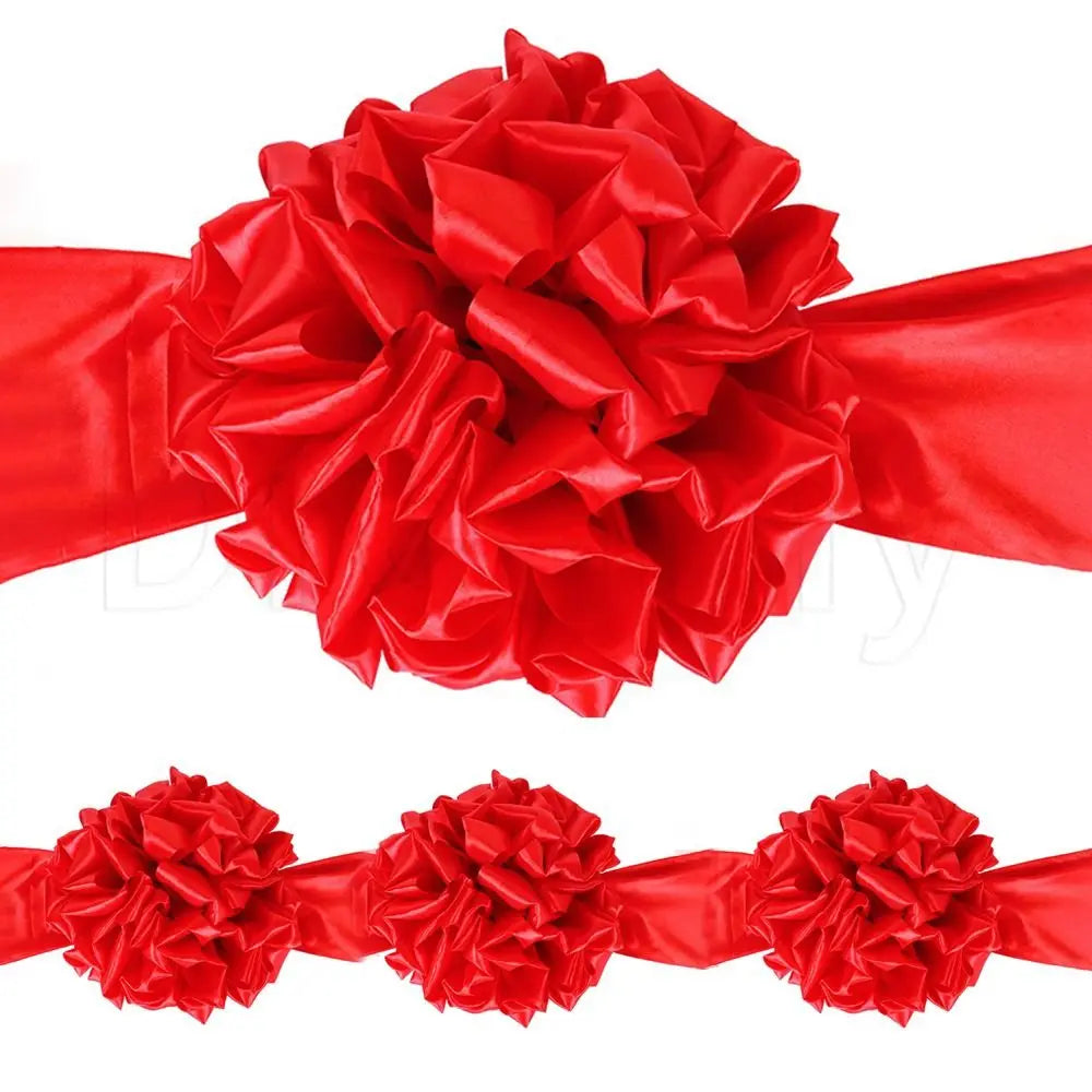 Red Satin Flower Ball with Ribbon – Wedding & Ceremony Decor Ceremony Flower Ball Axl
