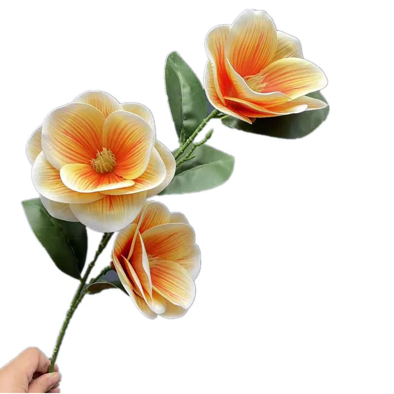 Large Latex Magnolia Artificial Branch – 3 Flower Heads, 78cm Artificial Flower Branch Axl Champagne
