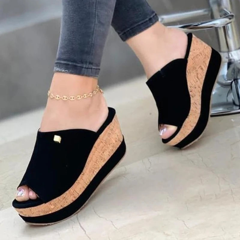 Women's Wedge Platform Sandals – Retro Peep Toe Slip-On Slides Wedge Platform Sandals Axl