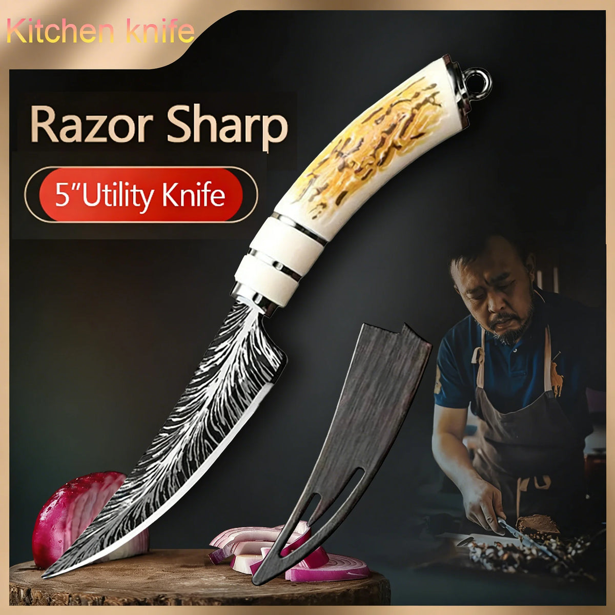 Stainless Steel Kitchen Knife with Sheath & Gift Box Kitchen Knife Axl