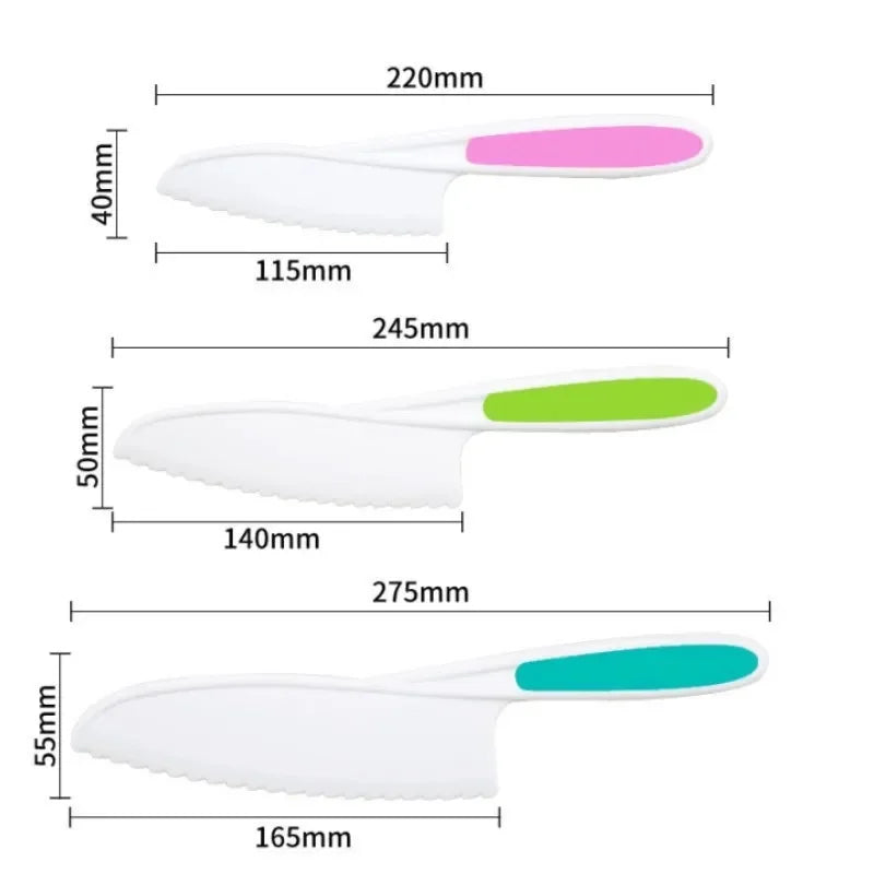 Kids Plastic Kitchen Knife Set – Safe Serrated Cooking Knives Kids Kitchen Knife Set Axl 3pcs Random Color