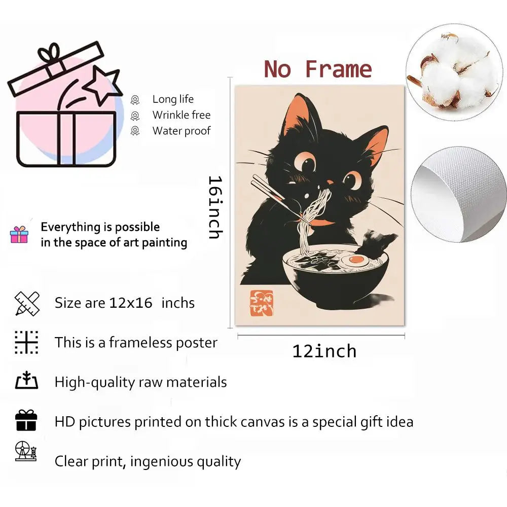 Retro Black Cat Canvas Wall Art Poster | HD Print Home Decor Canvas Wall Art Axl