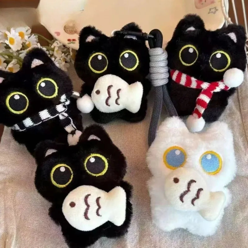 2-Pack Kawaii Plush Black Cat Keychain – Cute Bag Charm Gift Plush Keychain Charm Axl