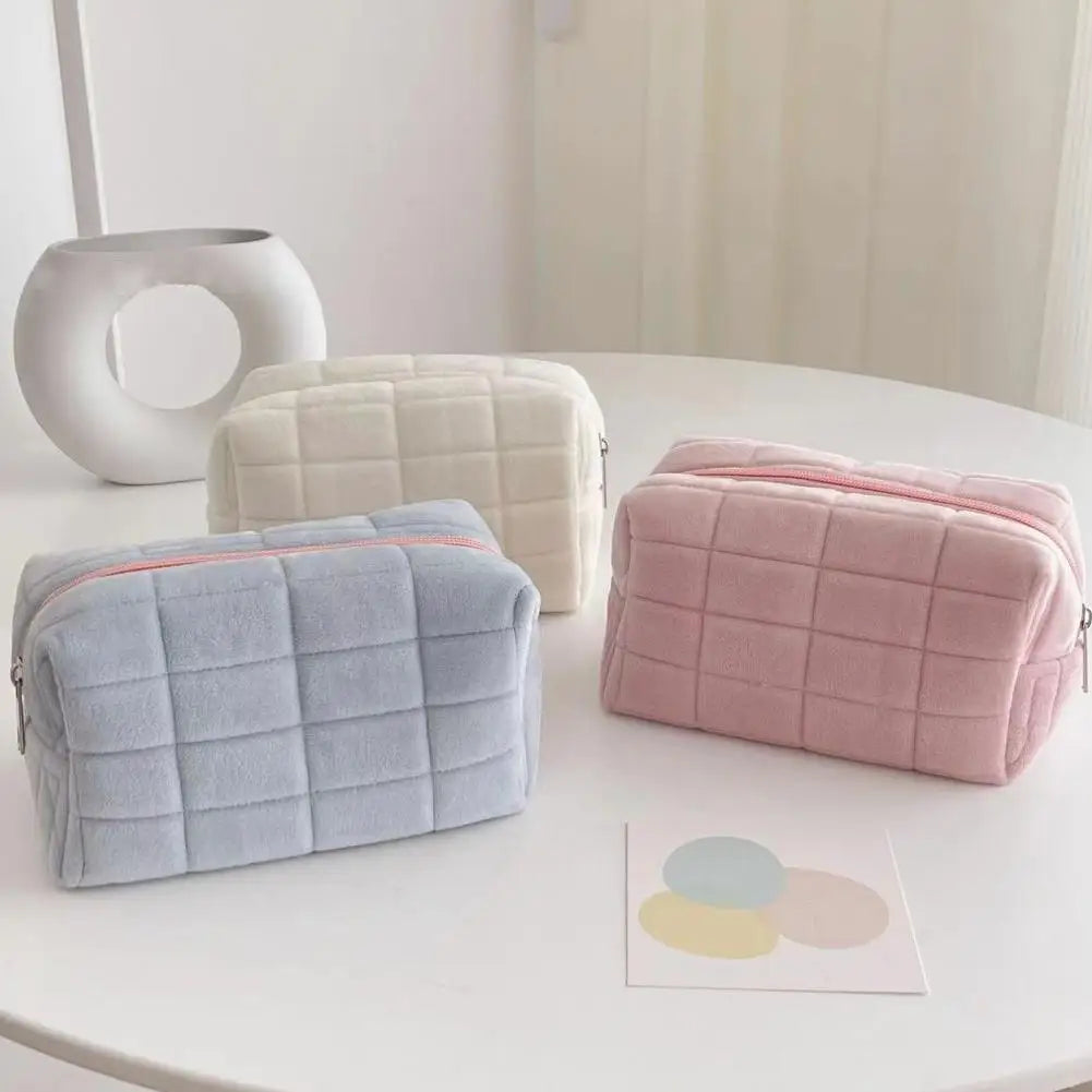 Plush Square Cosmetic Bag – Cute Puffy Makeup Travel Pouch Cosmetic Makeup Bag Axl