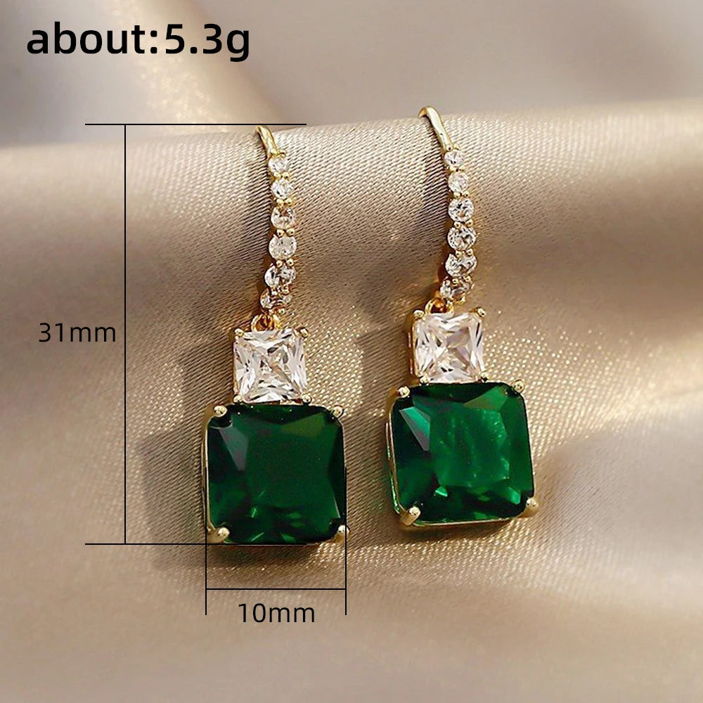 Huitan Green CZ Gold Drop Earrings – Geometric Fashion Jewelry Drop Earrings Axl