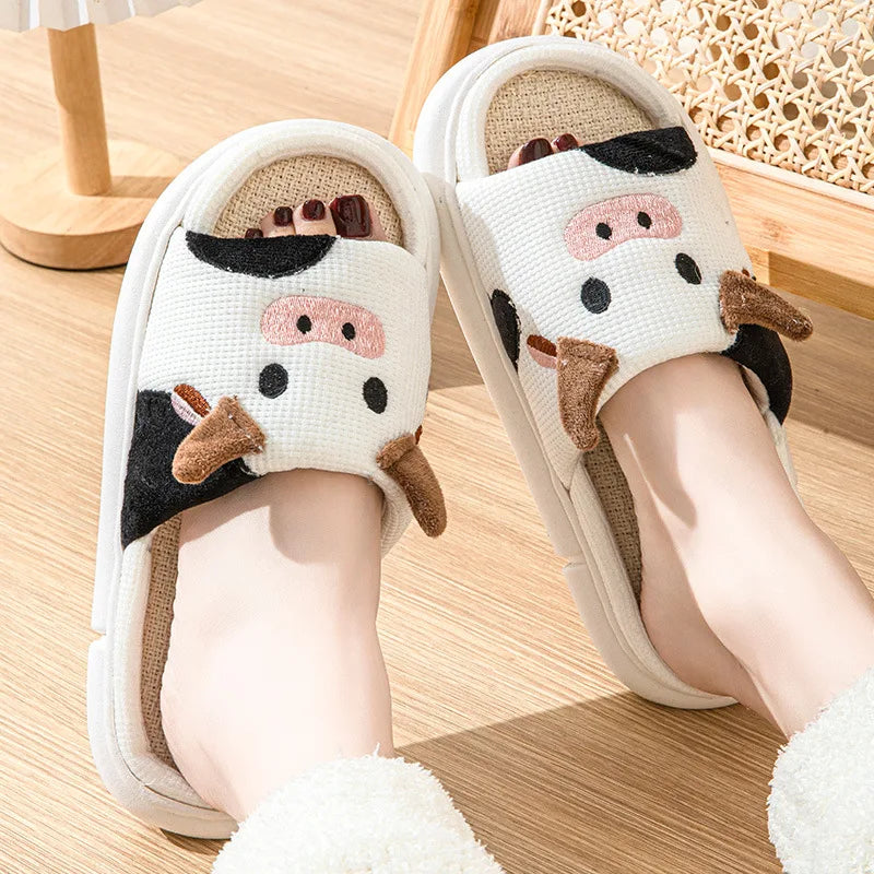 Cartoon Frog Linen Indoor Slippers – Anti-Slip Thick Sole Indoor Slippers Axl