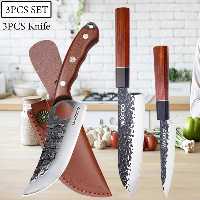 WXCOO Hand-Forged Japanese Chef's Knife – Multipurpose 14.5" Chef's Kitchen Knife Axl 3PCS