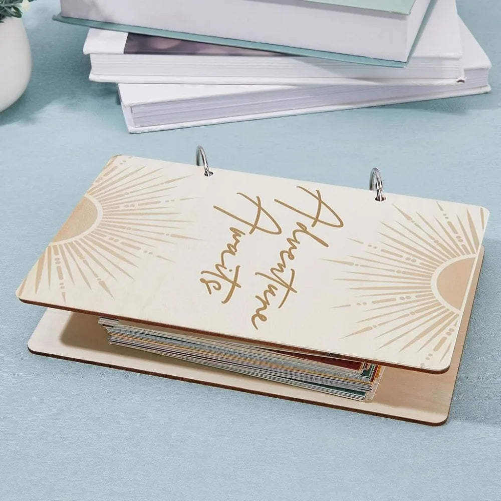 Wooden "Adventure Awaits" Loose Leaf Card & Photo Binder Wooden Card Binder Axl