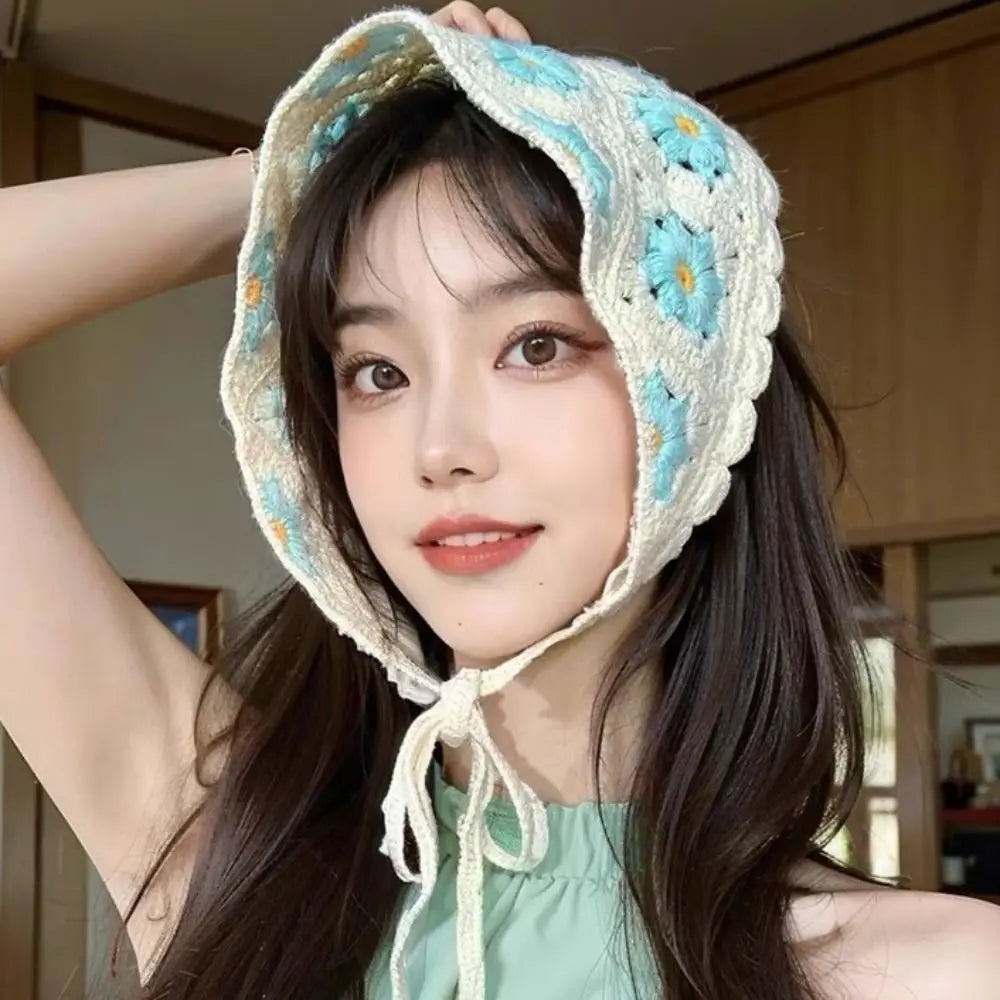 Women's Crochet Triangle Headband – Floral Beach Turban Crochet Headband Axl