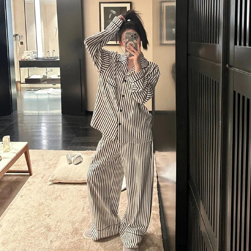 Women's Striped Pajama Set – 2-Piece Korean Sleepwear Women's Pajama Set Axl