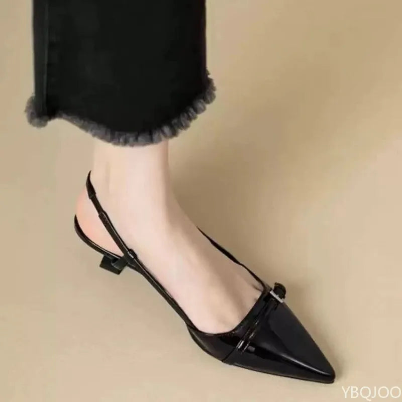 Women's Fairy Style Pointed Toe Low Heel Sandals | Retro Chic Low Heel Sandals Axl