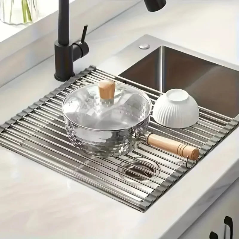 Rollable Foldable Stainless Steel Sink Drying Rack & Drainer Sink Drying Rack Axl