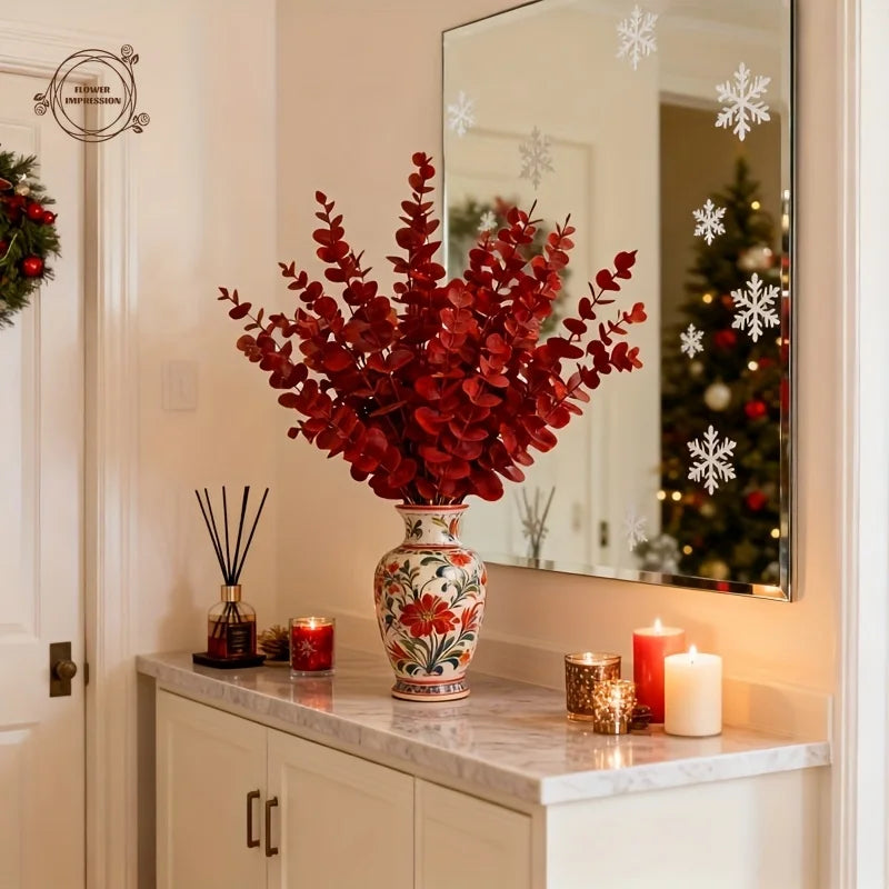 25 Pcs Wine Red Artificial Eucalyptus Branches – Faux Foliage Artificial Plant Stems Axl