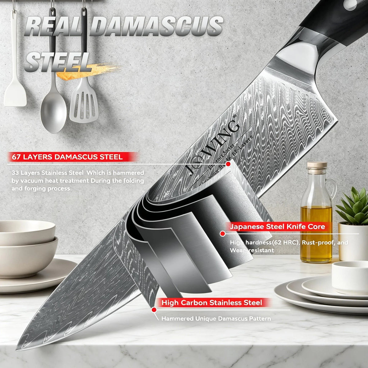 67-Layer Damascus Santoku Knife – Japanese Chef Knife Gift Box Damascus Chef Knife Axl