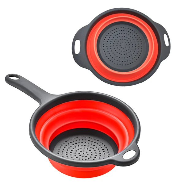 Foldable Silicone Colander Set – 2-Piece Collapsible Strainer Silicone Colander Set Axl Red Set