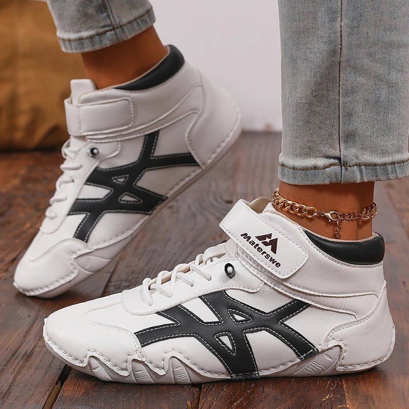 AZGB Women's Retro Leather Flat Sneakers | British Style Women's Flat Sneakers Axl