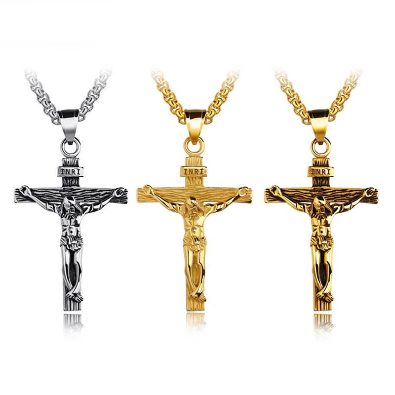 Men's Silver Cross Crucifix Pendant Necklace – Link Chain Cross Pendant Necklace Axl